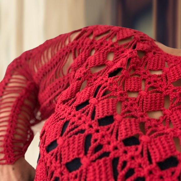 Handmade lace mesh net summer spring crochet crop top lightweight cover up cott - Picture 9 of 16